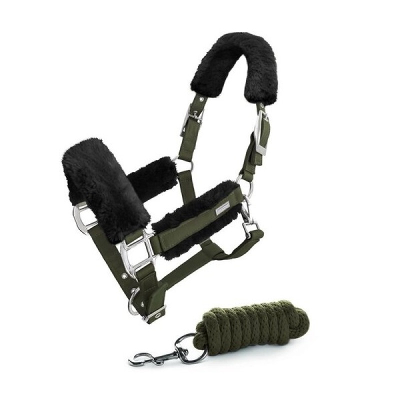Недоуздок хутряний з чомбуром Deep Olivine, Equestrian Stockholm