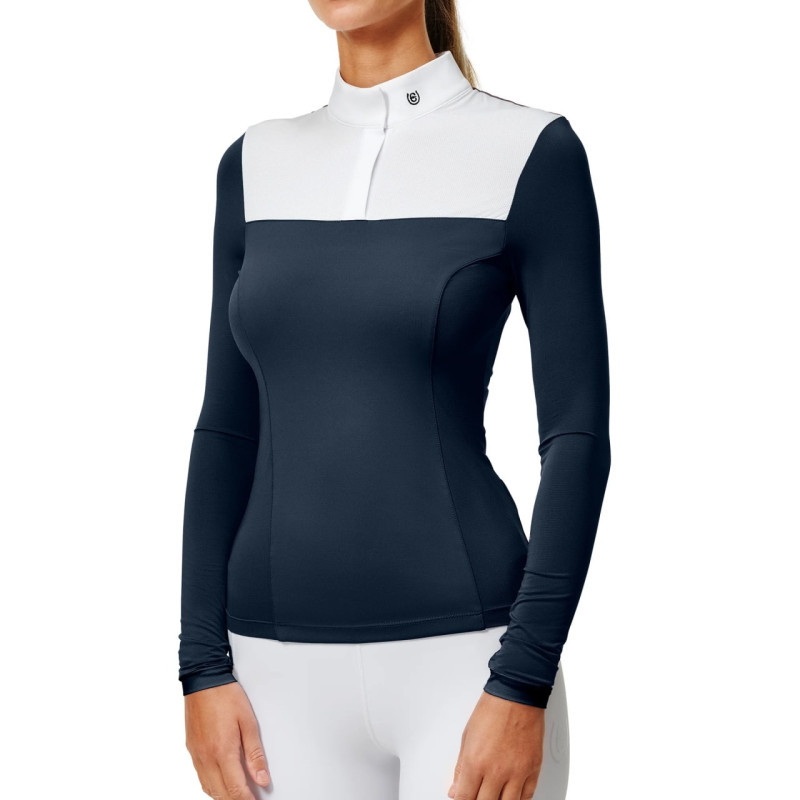 Футболка жіноча турнірна з довгим рукавом Navy White, Equestrian Stockholm
