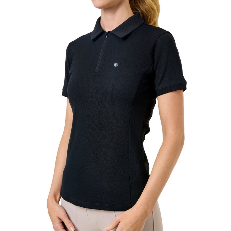 Футболка-поло женская с коротким рукавом Zip Black, Equestrian Stockholm