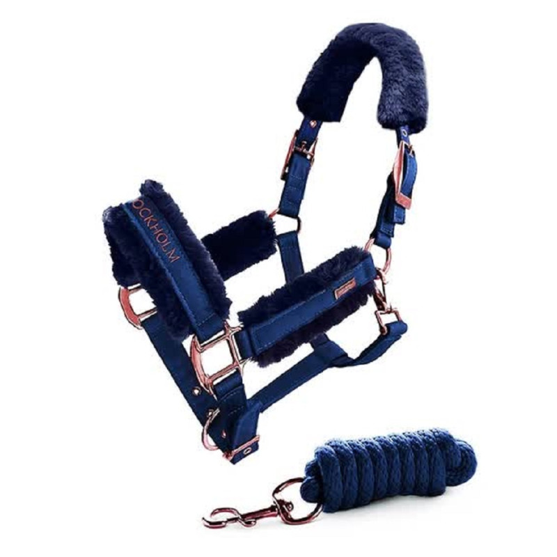 Недоуздок меховый с чомбуром Monaco Blue, Equestrian Stockholm