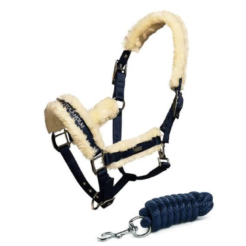 Недоуздок меховый с чомбуром Navy, Equestrian Stockholm